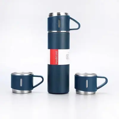 Paslanmaz Çelik Termos Bardak Seti, 1 Bardak 3 Kapak, Hediye Kutulu - 3