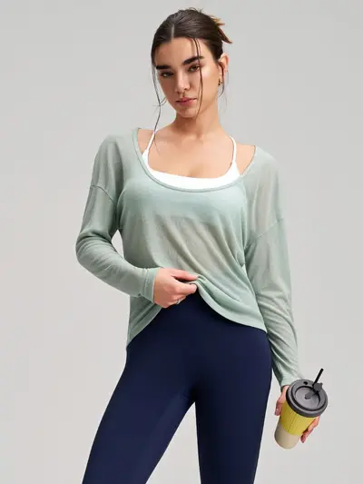Women's Loose Thin Outer Yoga Top, Breathable Quick-Dry Long Sleeve Cover-Up - 4