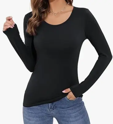 Women's Long-Sleeve Low-Neck Solid Color Base Layer Pullover - 7