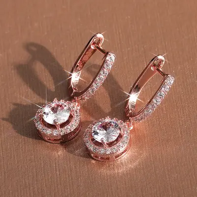 Sınır Ötesi Sıcak Satış Yeni Model Moda Parlak Yuvarlak Zirkon Küpe Kadın Çok Amaçlı Takı Aksesuar Toptan