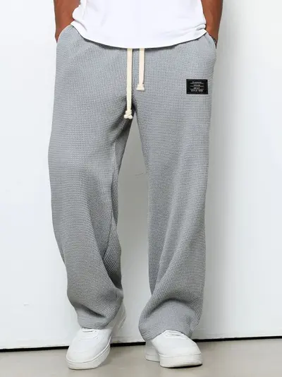 Herren-Waffelhose, gerade geschnittene Jogginghose, locker, Frühling/Herbst - 8