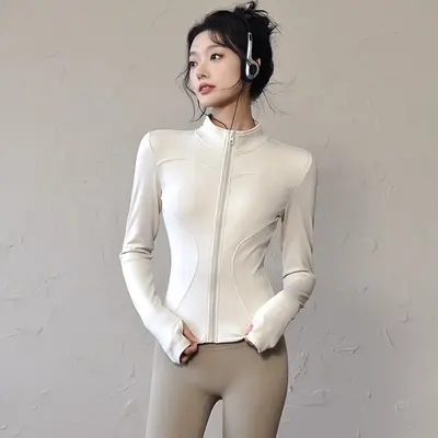 Stehkragen-Yogajacke für Damen, schmal geschnitten, schnelltrocknend
