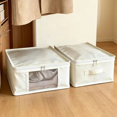 Cotton linen storage bags 4-piece set, foldable organizers
