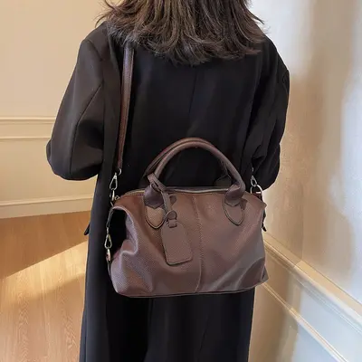 Large Capacity Textured Women's Shoulder Bag, Daily Handbag - 5