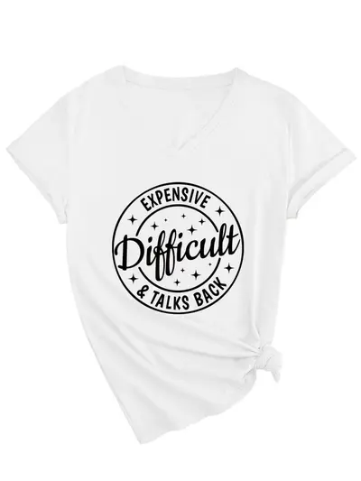 Kısa kollu V yaka kadın t-shirt, şık ve moda tasarım - 7