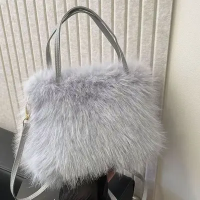 Kadın Çapraz Askılı Peluş Çanta, Tote Çanta Modeli, Sonbahar ve Kış - 8