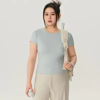 Plus Size Women's Short Sleeve Quick-Dry Yoga and Sports T-Shirt - 13