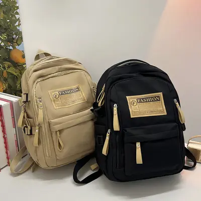Letter Print Student Backpack with Laptop Compartment, Large Capacity School Bag - 4