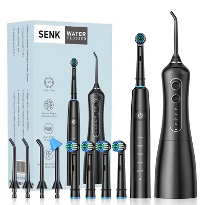 工厂定制跨境专供SENK电动冲牙器便携水牙线电动牙刷旋转圆头组合