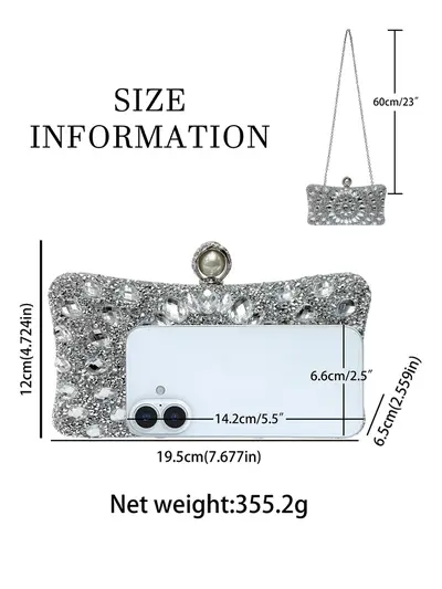 Rhinestone Women's Evening Bag, Crossbody Clutch - 6