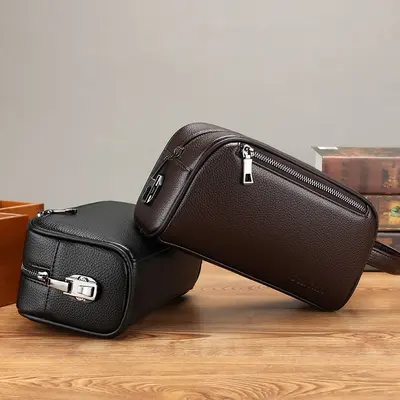 Men's Clutch Bag with Combination Lock, Large Capacity, Soft Leather - 4