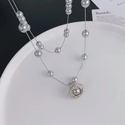 Perlenkette mit abnehmbarer Kette, stapelbar, hochwertiges Design