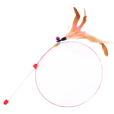 Two-Color Feather Cat Teaser Wand, Steel Wire Interactive Cat Toy - 6