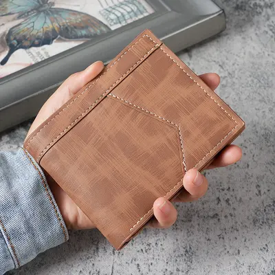 Men's Short Business Wallet with Zipper Coin Pocket and Multiple Card Slots - 9