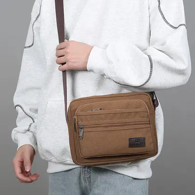 Dicke Canvas-Herren-Umhängetasche mit mehreren Fächern, abriebfest - 5