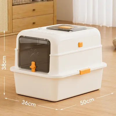 Stainless Steel Enclosed Cat Litter Box, Extra Large, Removable - 8