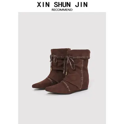 Women's Hidden-Heel Chelsea Boots with Laces, Vintage Western Style - 10