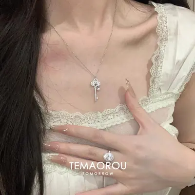 Taç anahtarlı gümüş kolye, titanyum çelik - 3