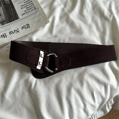Damen-Veloursleder-Gürtel mit Silberschnalle, breit und elastisch