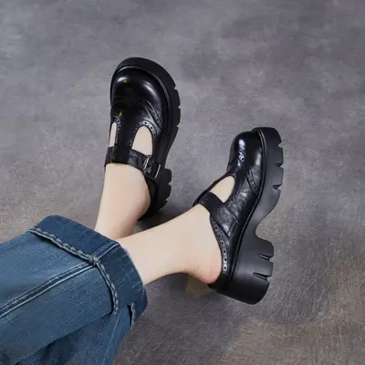 2026 Yeni Sezon Hakiki Deri Brogue Kadın Terliği, Kalın Taban, Birkenstock Tarzı - 4