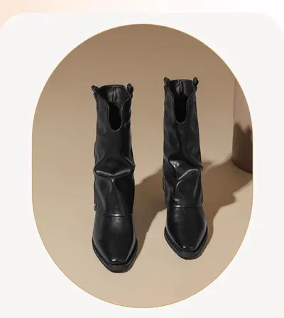 Square-Toe Inner Heel Short Boots, Retro Chunky Heel Trouser Boots for Women - 7
