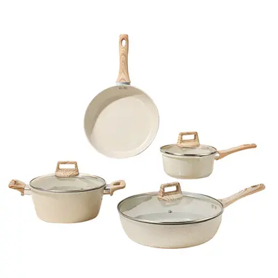 Antihaft-Kochgeschirr-Set aus Mineralgranit, 4-teilig, Pfanne und Topf, Für Alle Herde