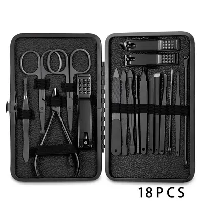 Cross-Border Nagelknipser-Set, schwarz, 18-teilig, sofort lieferbar, Edelstahl-Komplettset mit Maniküre- und Nagelschneidewerkzeugen, Nagelknipser. - 11