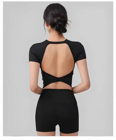 Yoga Top with Built-in Bra Pads, Short Sleeve Pilates T-Shirt - 6