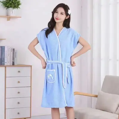 Ananas Desenli Kolsuz Banyo Robası Su Emici Bağlı Havlu Entegre Büyük Boy Mercan Polar Yuxun Sarmalı Yüksek Kaliteli Pijama - 8