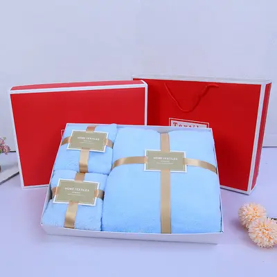 Dreier-Set Korallensamt-Handtücher, Geschenkbox, hochabsorbierend - 10