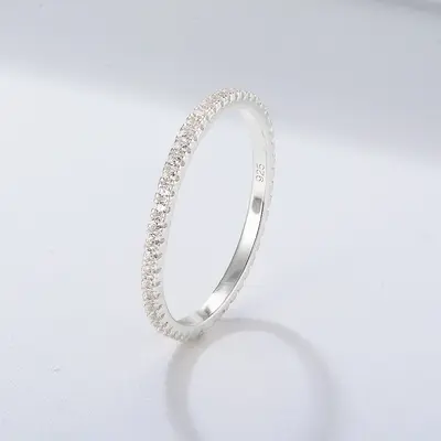 925 sterling silver zircon ring, micro-set, stacking