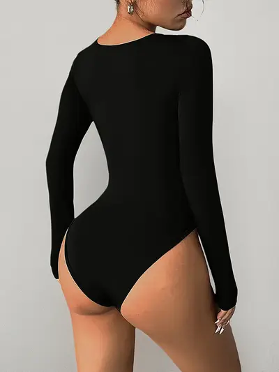 Kadın uzun kollu tek parça yoga tulumu, kare yaka, dar kesim fitness jumpsuit - 6