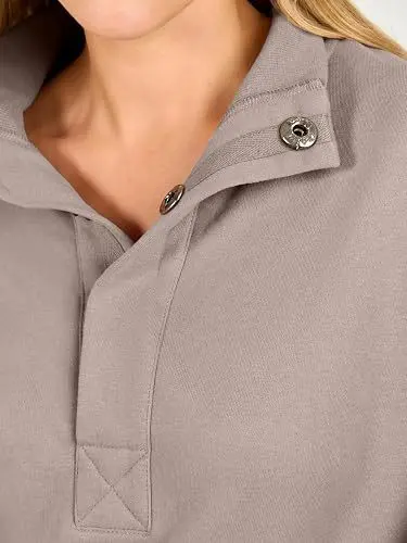 Henley Collar Long Sleeve Sweatshirt, Soft Casual Fit, Autumn Winter