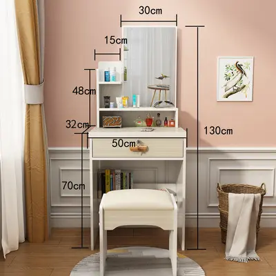 Modern Minimalist Makeup Vanity Table with Drawers and Storage Cabinet for Small Apartment - 9