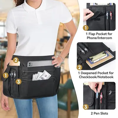 Multi-purpose skirt storage tool bag, multi-pocket, for restaurant, tea, beverage, garden, cleaning service waist bag with fixed logo