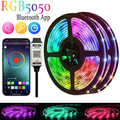 5V USB RGB LED Şerit, WS2812B, Bluetooth Kontrollü Masaüstü Ambiyans Işığı - 12