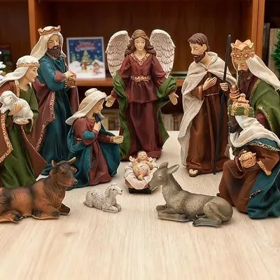 11 parça gerçekçi 18,5 cm figür seti, Noel ve dini dekorasyon