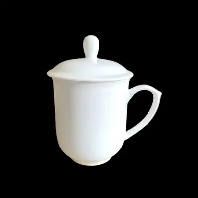 Pure White Ceramic Mug with Lid, Office and Hotel Cup - 13