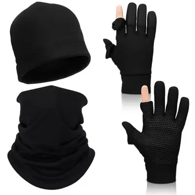Amazon Cross-Border Fleece-Lined Camouflage Gloves Outdoor Autumn Winter Warm Hat Cold-Proof Neck Gaiter Cycling Gloves Tactical Supplies
