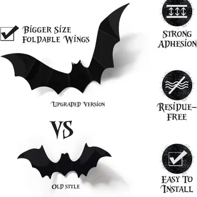 Halloween Decoration Set, 3D Black Spider and Bat Wall Stickers