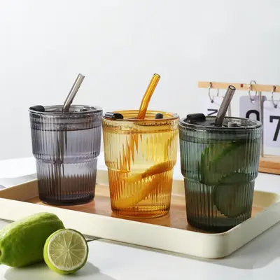 Trendy bambu pipetli kahve fincanı, mağaza promosyon hediyesi logolu baskılı cam su bardağı.