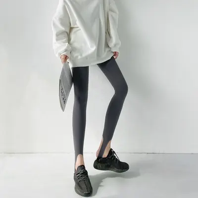 669秋冬薄款瑜伽打底裤加长踩脚裤子高级显瘦咖色美腿鲨鱼裤 - 8