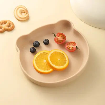 Baby Silicone Dinner Plate and Bowl Set with Bear Design and Spoon - 8