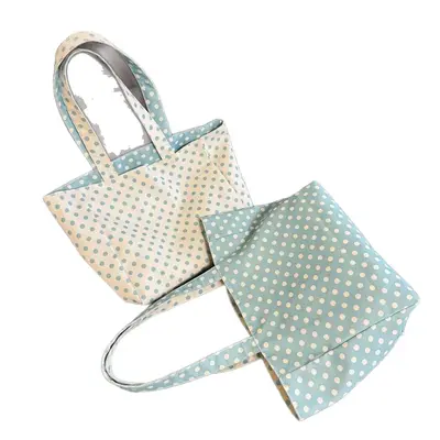 Polka Dot Single-Shoulder Canvas Bag, Double-Sided, Large Capacity