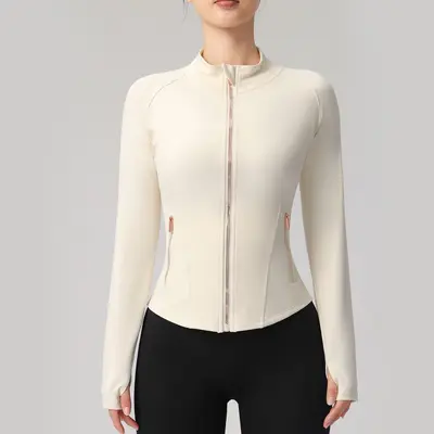 Long-Sleeve Yoga Jacket with Rose Gold Zipper - 11