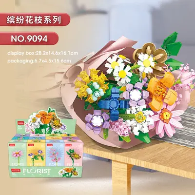 Building block flower educational puzzle children assembly toy bouquet decoration model girl puzzle rose gift - 4