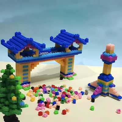 Çocuk Eğitici DIY Piksel Resim Yapı Taşı 3D Yapboz - 4