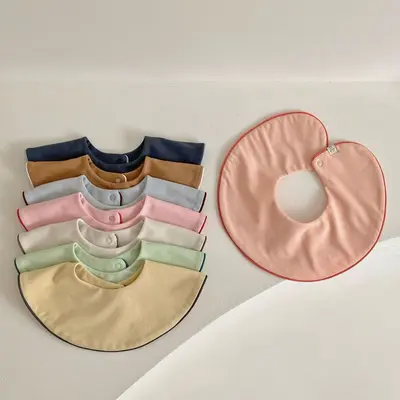 Baby Drool Bibs Pure Cotton Class A Absorbent Unisex Double-Sided Rolled Edge Round Bib All-Season
