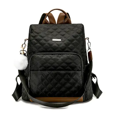 Women's Diamond-Quilted Embroidered Backpack, Anti-Theft, Large Capacity - 7