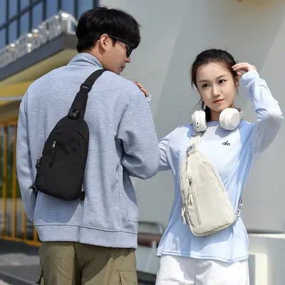 Women's chest bag, multi-compartment crossbody mini backpack, nylon - 3